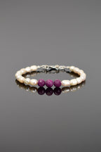 Yakut - İnci Doğal Taş 925 Ayar Gümüş Kapama Bileklik