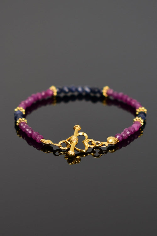 Yakut - Safir Doğal Taş 925 Ayar Gümüş Kapama Bileklik - Ayışığı Koleksiyonu