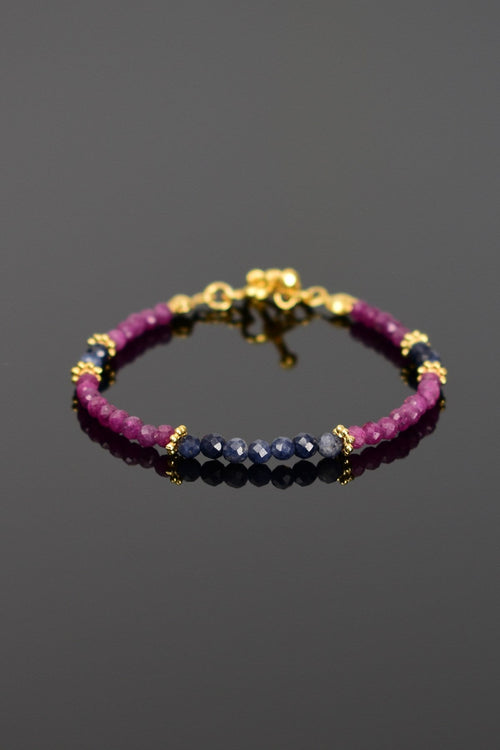Ruby - Sapphire Natural Stone 925 Sterling Silver Closure Bracelet - Moonlight Collection