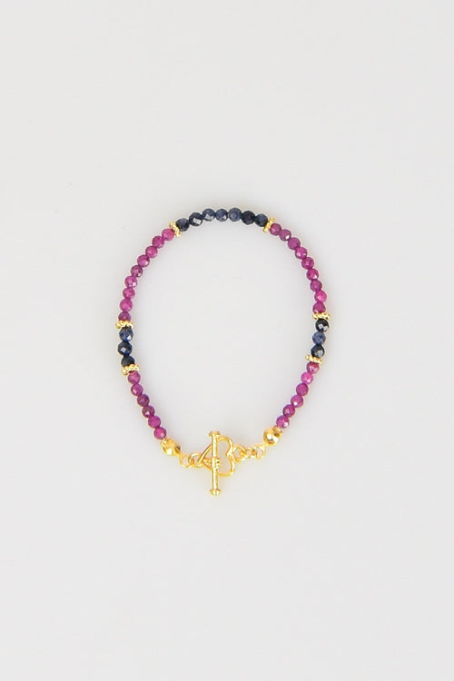 Ruby - Sapphire Natural Stone 925 Sterling Silver Closure Bracelet - Moonlight Collection