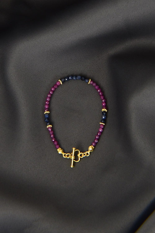 Ruby - Sapphire Natural Stone 925 Sterling Silver Closure Bracelet - Moonlight Collection