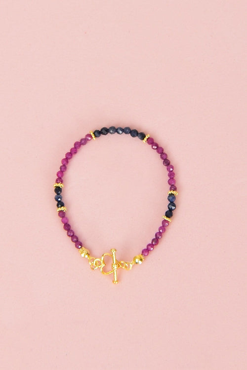 Ruby - Sapphire Natural Stone 925 Sterling Silver Closure Bracelet - Moonlight Collection