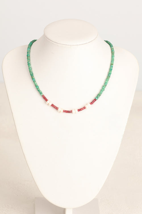 Yakut – Zümrüt – İnci Gümüş Kapama Özel Tasarım Doğal Taş Kolye