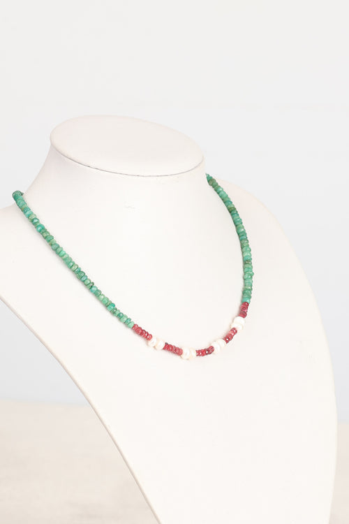 Yakut – Zümrüt – İnci Gümüş Kapama Özel Tasarım Doğal Taş Kolye