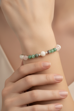 Yengeç Burcu - Zümrüt - Ay Taşı - Pembe Kuvars Doğal Taş Gümüş Aparatlı Bileklik