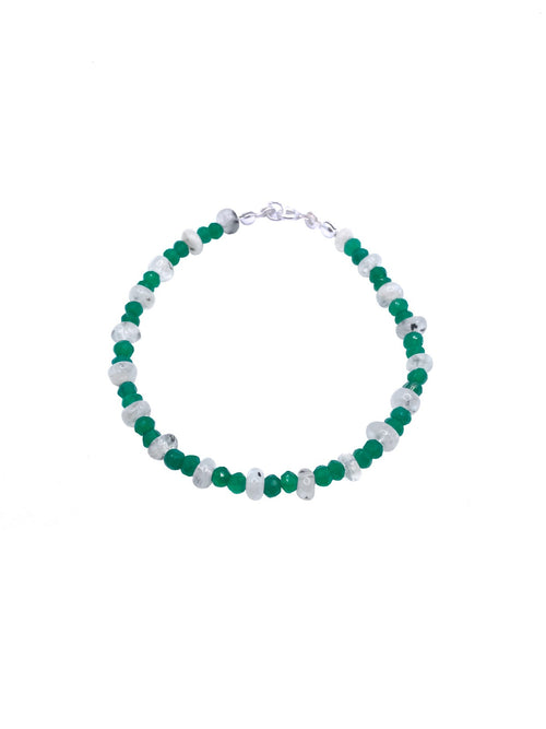 Yeşil Akik - Ay Taşı 4mm Doğal Taş Bileklik Gümüş Kapama