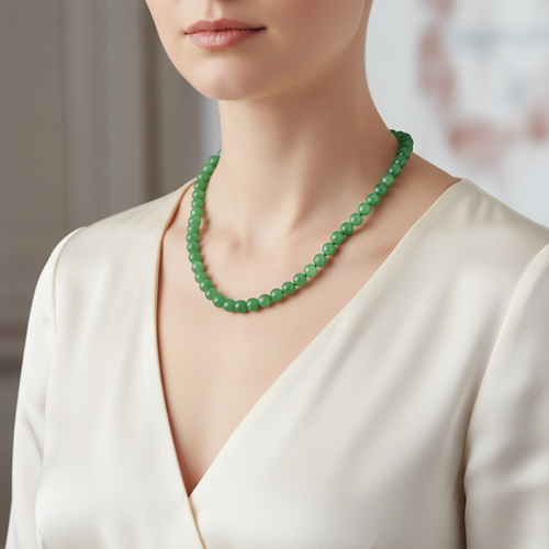 Yeşil Aventurin 8 mm Düğümlü Doğal Taş Kolye