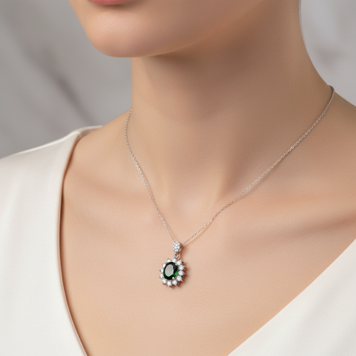 Yeşil Turmalin Doğal Taş 925 Ayar Gümüş Kolye