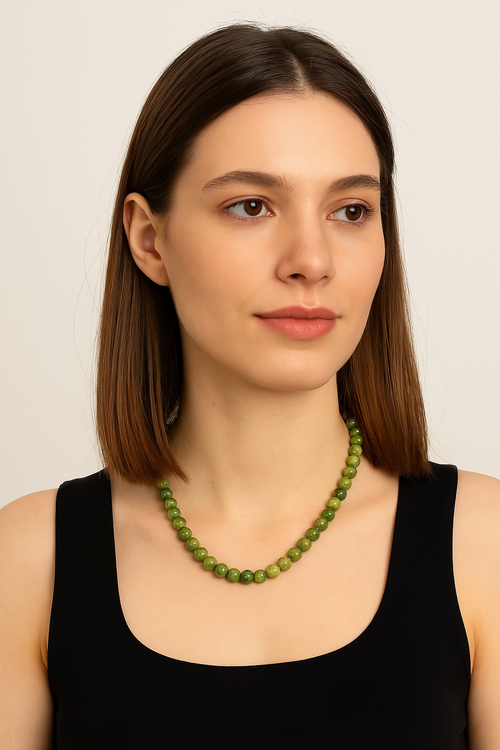 Yeşim Serpantin Doğal Taş Dizi Kolye 8 mm