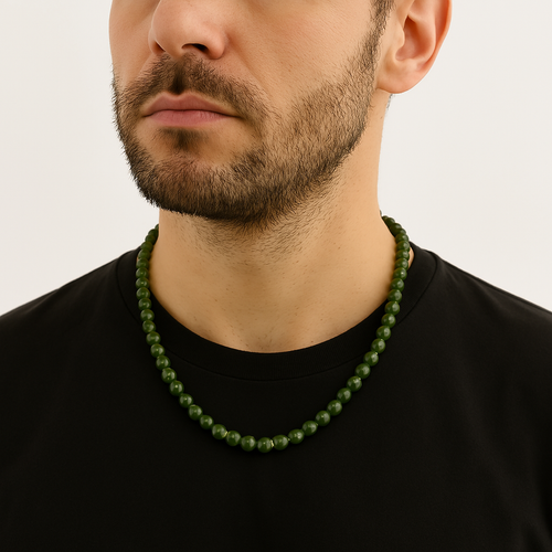 Yeşim (Serpantin) 8 mm Dizi Doğal Taş Kolye