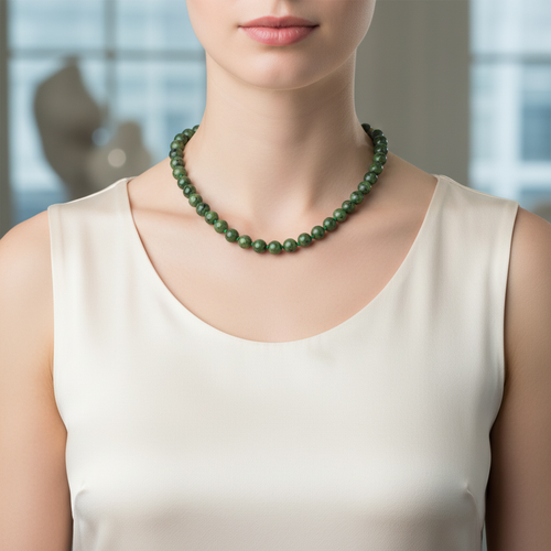 Yeşim (Serpantin) 8 mm Düğümlü Doğal Taş Kolye