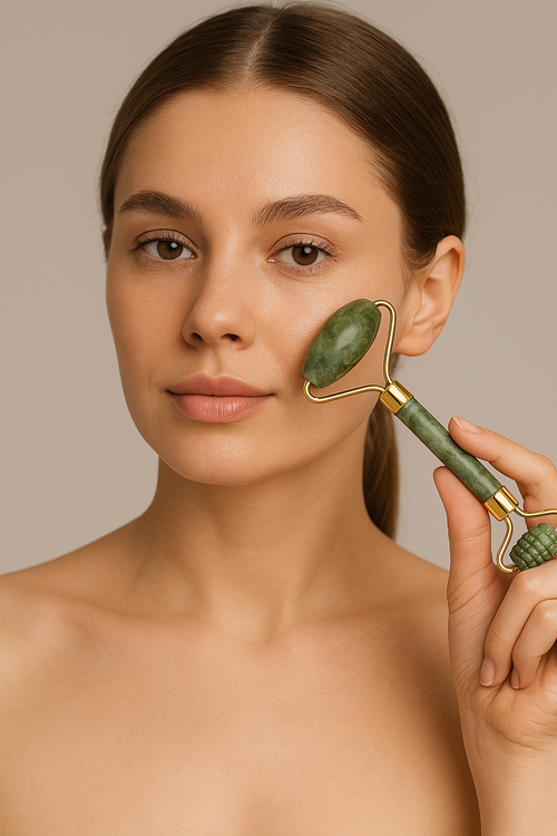 Yeşim (Serpantin) Doğal Taşı Tırtıklı Roller Masaj Aleti