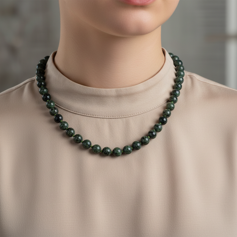Yosunlu Akik 6 mm Düğümlü Doğal Taş Kolye - Görsel 1 - Safnaturel