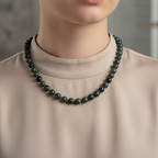 Yosunlu Akik 6 mm Düğümlü Doğal Taş Kolye