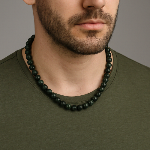 Yosunlu Akik 8 mm Düğümlü Doğal Taş Kolye