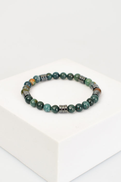 Yosunlu Akik - Hematit Doğal Taş Bileklik 6 mm