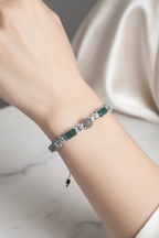 Yosunlu Akik - Hematit Doğal Taş Zirkon Aparatlı Makrome Bileklik