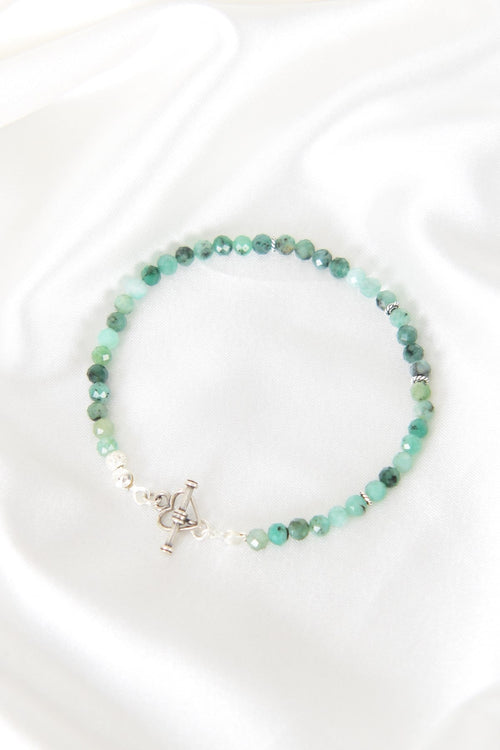 Zümrüt Doğal Taş 925 Ayar Gümüş Kapama Bileklik - Ayışığı Koleksiyonu