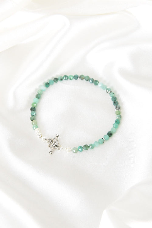 Zümrüt Doğal Taş 925 Ayar Gümüş Kapama Bileklik - Ayışığı Koleksiyonu