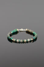 Zümrüt - Labradorit Doğal Taş Gümüş Kapama Bileklik