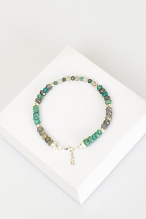 Zümrüt - Labradorit Doğal Taş Gümüş Kapama Bileklik