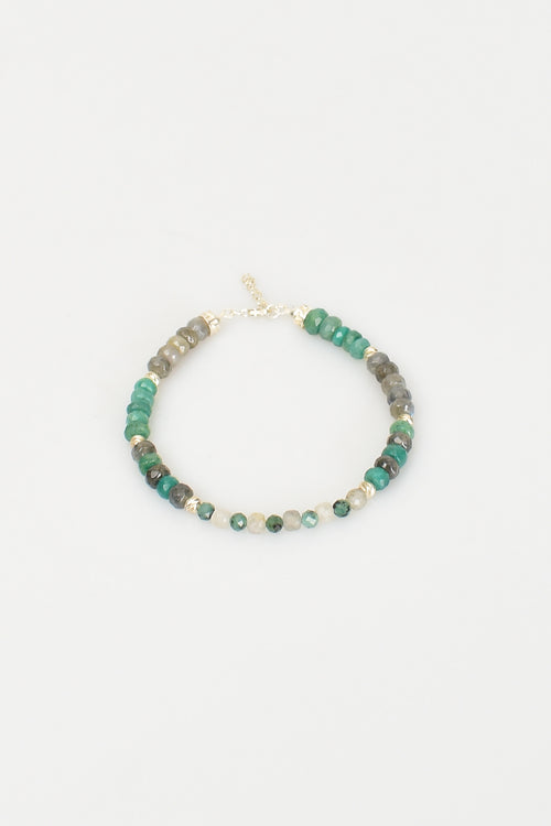 Zümrüt - Labradorit Doğal Taş Gümüş Kapama Bileklik