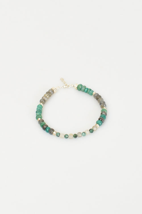 Zümrüt - Labradorit Doğal Taş Gümüş Kapama Bileklik