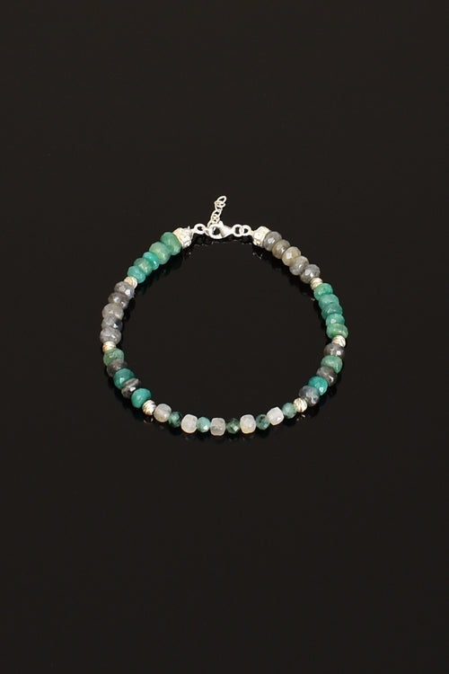 Zümrüt - Labradorit Doğal Taş Gümüş Kapama Bileklik