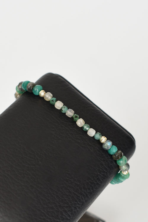 Zümrüt - Labradorit Doğal Taş Gümüş Kapama Bileklik