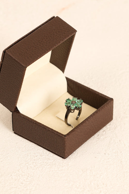 Zümrüt - Pırlantalı Doğal Taş 925 Ayar Gümüş Yüzük