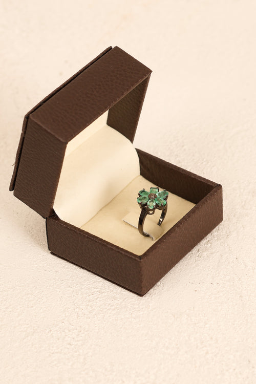 Zümrüt - Pırlantalı Doğal Taş 925 Ayar Gümüş Yüzük