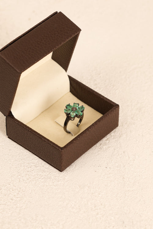 Zümrüt - Pırlantalı Doğal Taş 925 Ayar Gümüş Yüzük