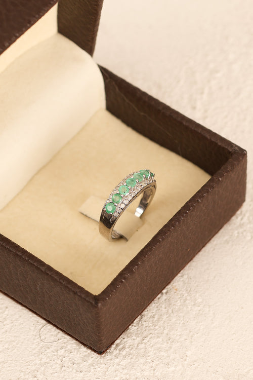 Zümrüt - Pırlantalı Doğal Taş 925 Ayar Gümüş Yüzük