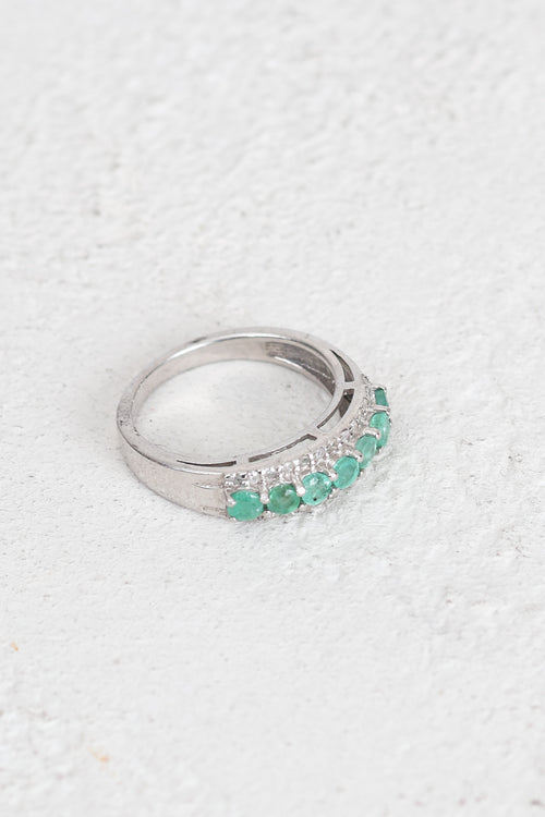 Zümrüt - Pırlantalı Doğal Taş 925 Ayar Gümüş Yüzük