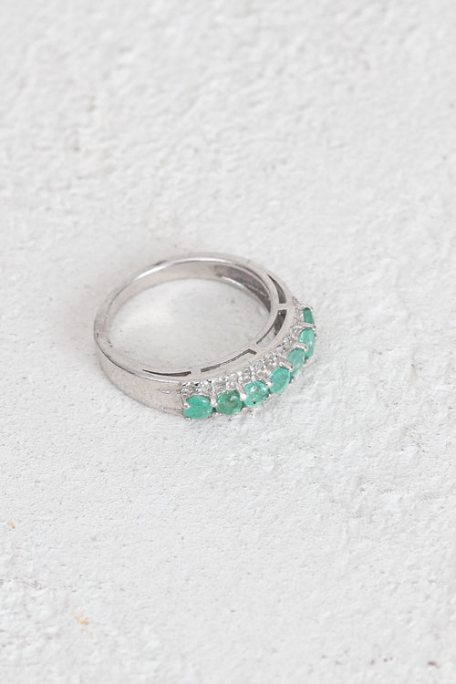 Zümrüt - Pırlantalı Doğal Taş 925 Ayar Gümüş Yüzük