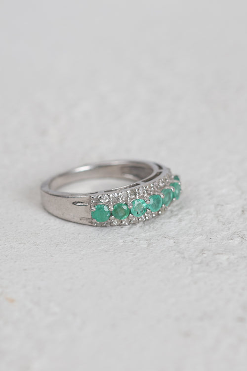 Zümrüt - Pırlantalı Doğal Taş 925 Ayar Gümüş Yüzük