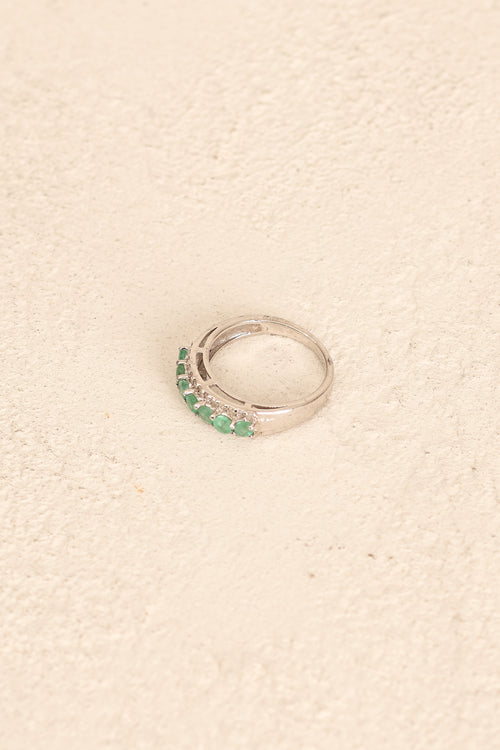 Zümrüt - Pırlantalı Doğal Taş 925 Ayar Gümüş Yüzük