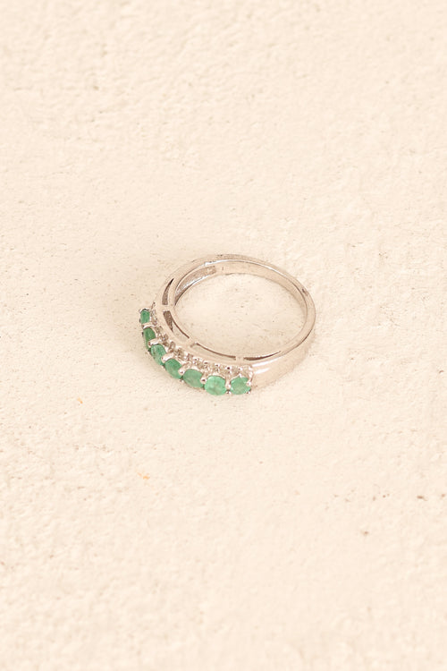 Zümrüt - Pırlantalı Doğal Taş 925 Ayar Gümüş Yüzük