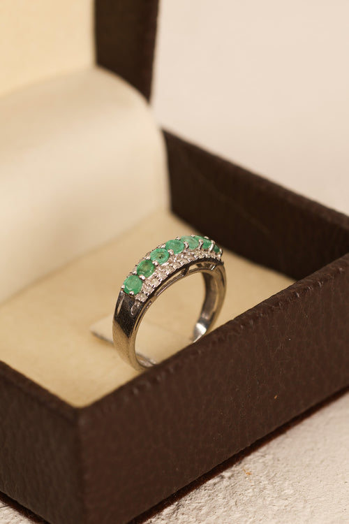 Zümrüt - Pırlantalı Doğal Taş 925 Ayar Gümüş Yüzük