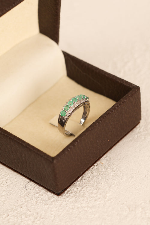 Zümrüt - Pırlantalı Doğal Taş 925 Ayar Gümüş Yüzük