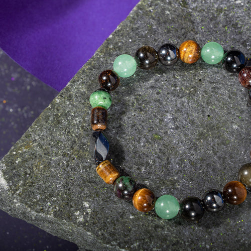 Yengeç Burcu Bileklik Anyolit, Golden Obsidyen, Kaplan Gözü, Yeşil Aventurin