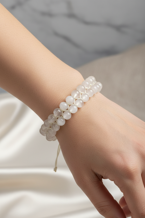 Selenit 8mm Çift Sıra Makrome Doğal Taş Bileklik