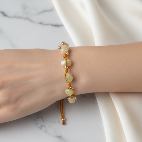 Sarı Kaplan Gözü Natürel Kesim Doğal Taş Makrome Bileklik – Unisex El İşçiliği