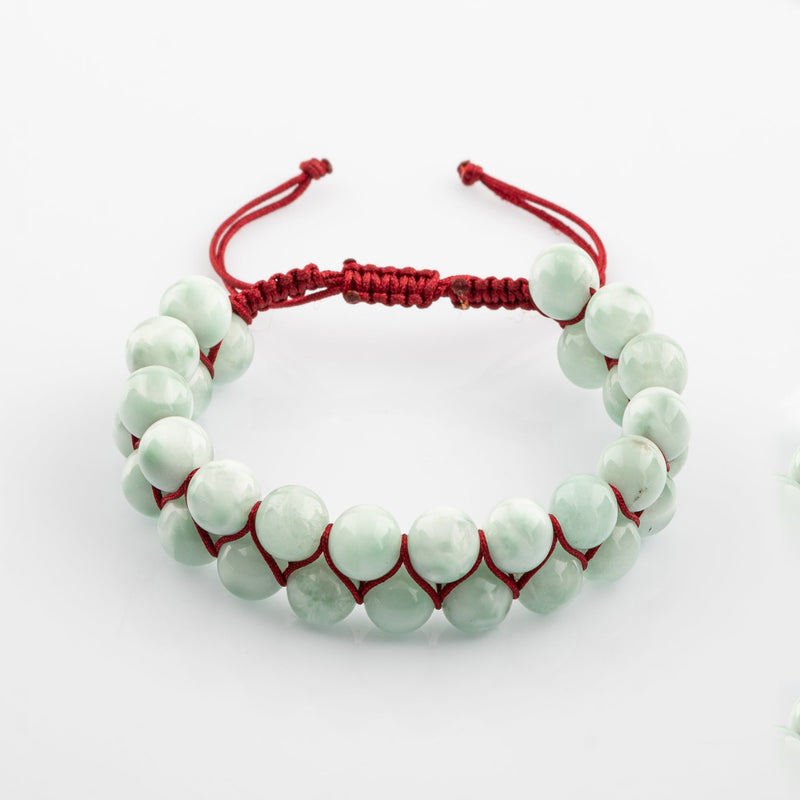 Yeşil Larimar 8mm Çift Sıra Makrome Doğal Taş Bileklik