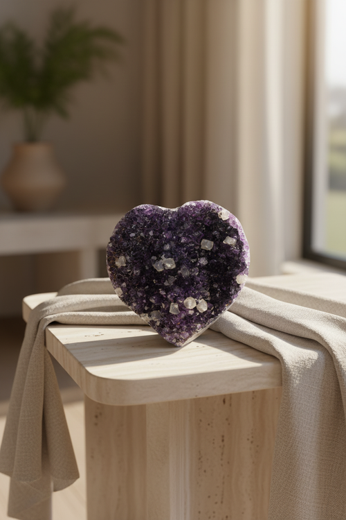 Ametist Doğal Taş Kalp Model Parça | Safnaturel