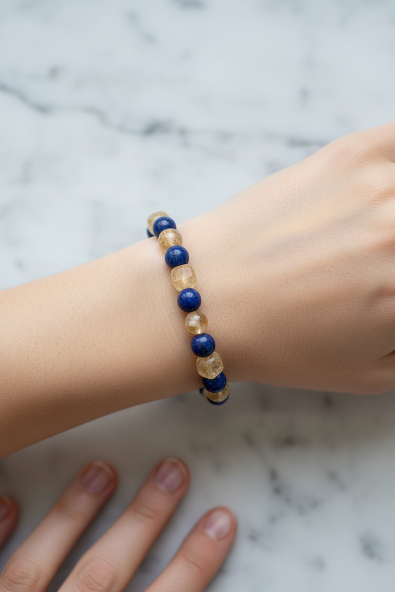 Sitrin ve Lapis Lazuli Doğal Taş Bileklik – 8 mm Unisex Tasarım - Görsel 2 - Safnaturel