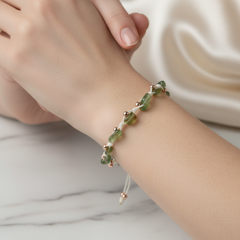 Zebercet (Peridot) Natürel Kesim Doğal Taş Makrome Bileklik – Unisex El İşçiliği - Görsel 2 - Safnaturel