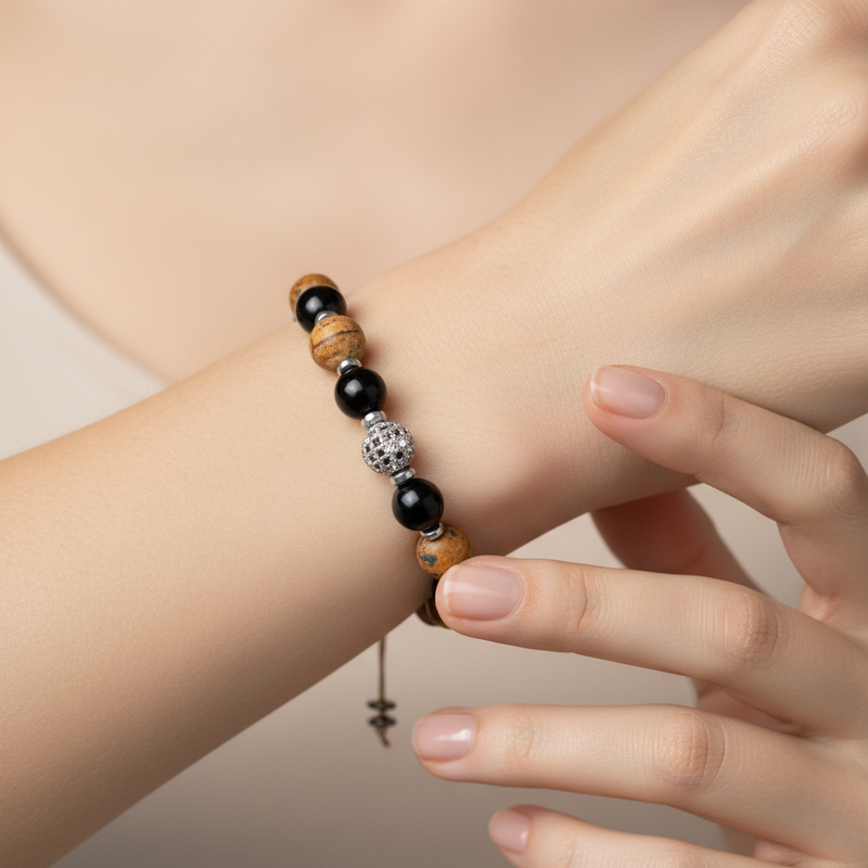 Jasper, Obsidyen, Hematit Doğal Taş Makrome Bileklik - Görsel 1 - Safnaturel