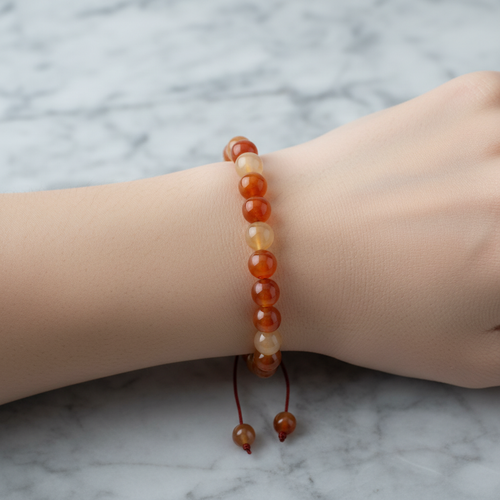 Karnelyan Akik 8 mm Merdiven Kapama Doğal Taş Bileklik – El İşçiliği