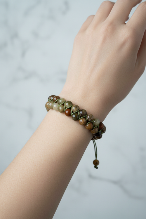 Tsavorit Lal 8mm Çift Sıra Makrome Doğal Taş Bileklik